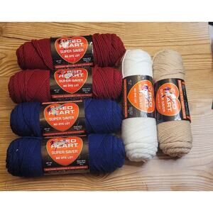 Red Heart Super Saver 6 Pack Yarn Acrylic Knit Crochet Burgandy Navy White Buff